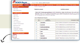 Select NEFT/RTGS and Payee from list. New Payee have to be registered once